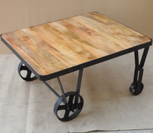 Wooden Vintage Industrial Coffee Table,, Color : Natural