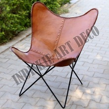  Butterfly Handmade Leather Chair, Color : Light Brown