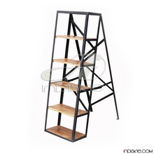 Metal Industrial Ladder Shelves Bookcase, Color : Brown Vintage Look