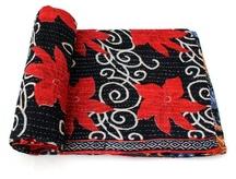 Vintage Throw Kantha Quilt Floral Cotton Saree Bedspread Couch Cover