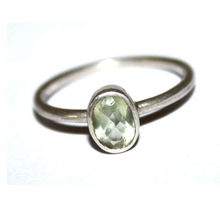 Silver Green Amethyst Gemstone Oval Faceted Ring