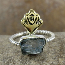 High Polish Aquamarine rough gemstone ring