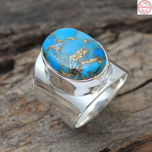 Copper turquoise gemstone ring, Finishing : High Polish