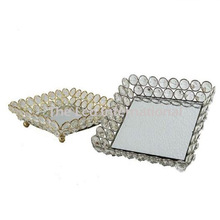 Metal crystal beaded mirror tray, Size : STANDARD