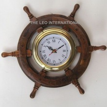 WOOD Nautical wheel Wall Clock, Display Type : Needle