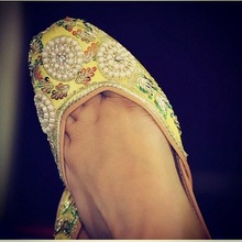 Beaded Yellow Pearl Khussa, Size : 36-41