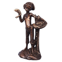 Sculpture Boy with fish basket metal craft