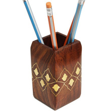 Store Indya Wooden Pen Pencil Stand, for Gift, Color : Brown