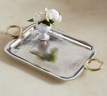 Serving tray with metal handles, Color : Gold