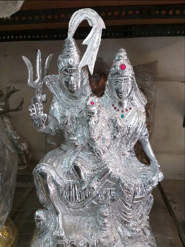 Polished Shiva Parvati Silver Statue, for Home, Office, Shop, Size : 10feet, 2feet, 4feet, 6feet