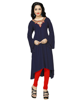 Womens Casual Daily Wear Stitched Kurtis, Color : Navy Blue
