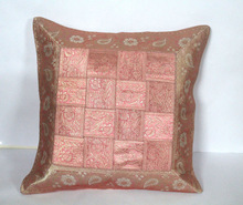 Zari Work Silk Sofa Cushion Cover