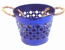 Blue color galvanized metal planter pot