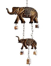 WROUGHT IRON ANTIQUE BRNZE ELEPHANT BELLS