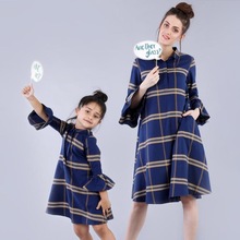 Blue Plaid Shirt Dress For Mom And Daughter