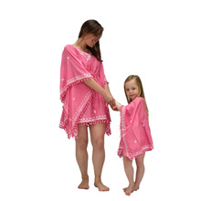 Regular Mother Daughter Matching Pink Beach Wear, Technics : Embroidered