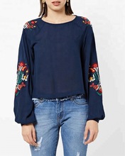 Women Embroidered Long Puff Sleeve Blouse, Feature : Washable