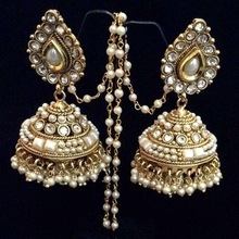 Artificial Gold Kundan Polki Bridal earrings, Occasion : Anniversary, Engagement, Gift, Party, Wedding