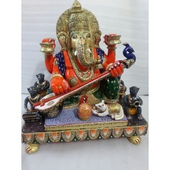  Customized Shape Ganesha Wooden Painted Sculpture, for Home Decoration, Style : Religious