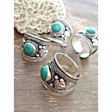 Turquoise Antique Silver Tibetan Rings, Gender : Women's