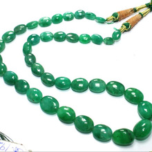 Stone Emerald Oval Beads Necklace, Color : Green