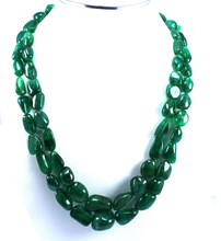 Emerald Uneven Nuggets Tumble Beads Necklace, Color : Green
