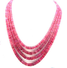 Ruby Micro Cut Beads Necklace, Color : Pink