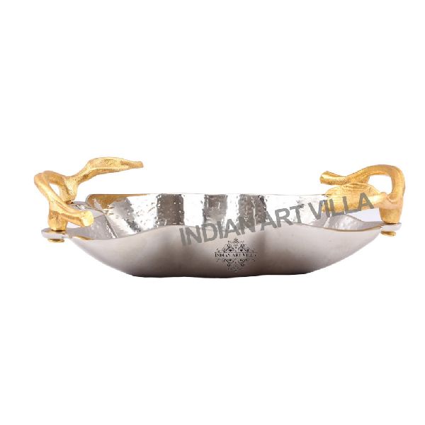 Aluminium designer chrome finish tray with golden handle