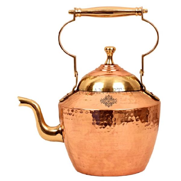Copper tea pot kettle with brass handle
