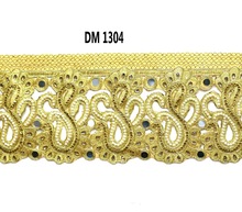 Gold Zari Embroidered Dupion Fabric Cording Cut Work Lace Trim