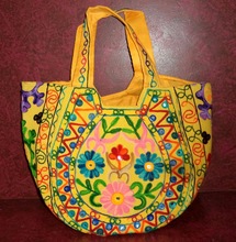 Avantika Creation Cotton Fabric banjara tote handbag, Color : Yellow, Multi