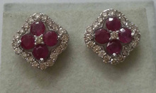 Ruby and Diamond stud Earring, Color : Red