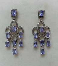Real Pure 925 Sterling Silver Tanzanite Pave Diamond Earring, Occasion : Anniversary, Engagement, Gift