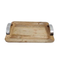 WOOD/S.STEEL SHINY POLISH/NATURAL Wooden Tray,wooden tray, for Home Hotel Restaurant, Feature : Eco-Friendly