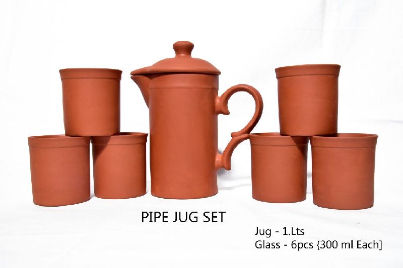 Mud Pipe Jug Set, Color : Brown