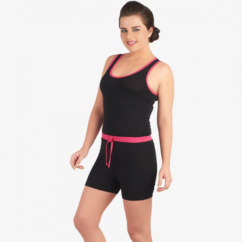 Black and Pink Coloured Spandex Sleeveless Tee and Shorts