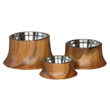 Bamboo Wood Dog Ceramic Pet Bowl, Color : Brown