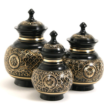 Silver Embossed Brass Urn Black, for Adult, Style : European Style