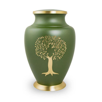 Chaman India Brass Tree Cremation Urns, for Adult, Color : Green Gold