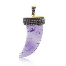 Amethyst Pave Diamond Tooth Pendant, Occasion : Party