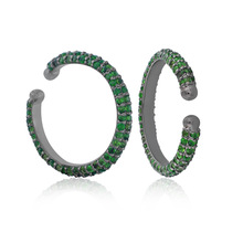 Chrome Diopside Gemstone Hoop Silver Earrings