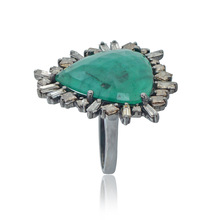 Emerald Baguette Diamond Silver Ring, Gender : Women's