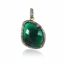 Emerald Pave Diamond Silver Pendant