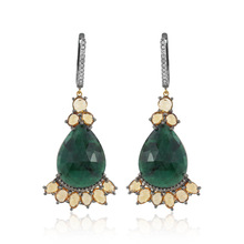 Gold Emerald Silver Earrings