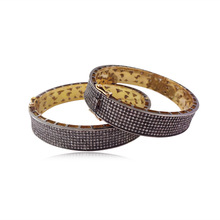 Gold Pave Diamond Silver Bangle