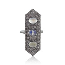 Moonstone Pave Diamond Silver Ring, Gender : Women's