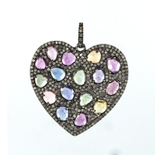 Multi-Gemstone Diamond Heart Shape Pendant, Occasion : Party