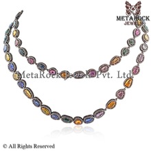 Multi Sapphire Gemstone Chain Wrap Necklace