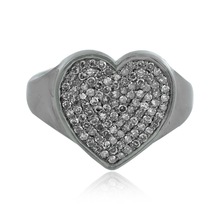 Pave Diamond Silver Heart Ring