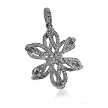 Pave Diamonds Flower Shaped Pendant, Size : 28x28